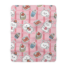 Load image into Gallery viewer, Bunnies And Strawberries Sherpa Fleece Blanket