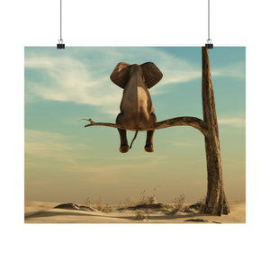 Elephant Sits On Tree Branch - Poster Art