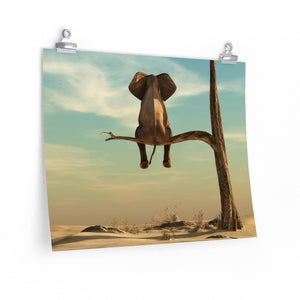 Elephant Sits On Tree Branch - Poster Art