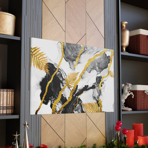 Gold Leaves And Lines - Wrapped Canvas Art