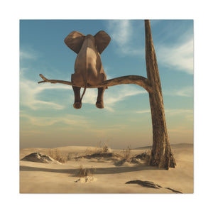 Elephant Sits On Tree Branch - Wrapped Canvas Art