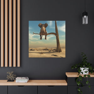 Elephant Sits On Tree Branch - Wrapped Canvas Art
